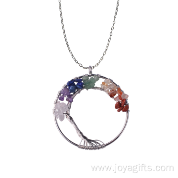 Chakras Gemstone Tree of Life Pendant Necklace